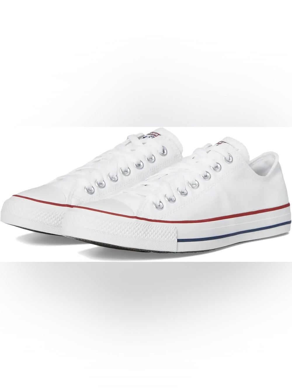 White Canvas Low-Top Sneakers with Red Trim - Converse